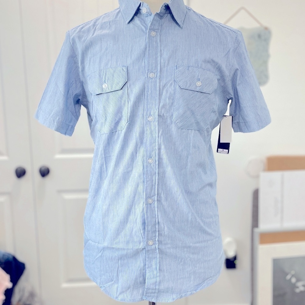 Men’s Burnside Button-Up shirt - Blue Microstrip - Size Medium